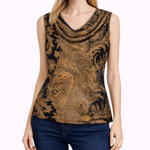 n.y.p.l collection Tops - Elegant Sleeveless Blouse - Black and Brown